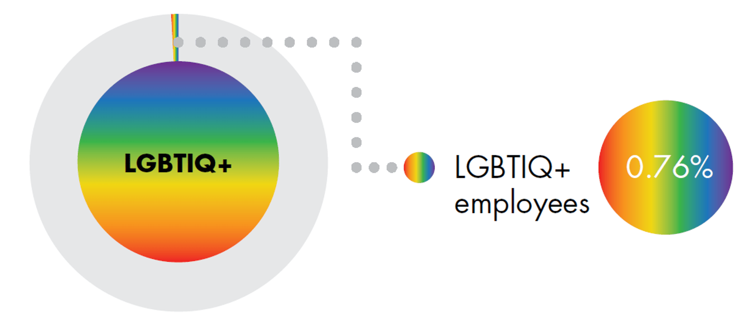 Victoria Police workforce data on sexual orientation. 0.76% of employees identify as gay, lesbian, bi-sexual, pansexual, queer, asexual or different orientation.