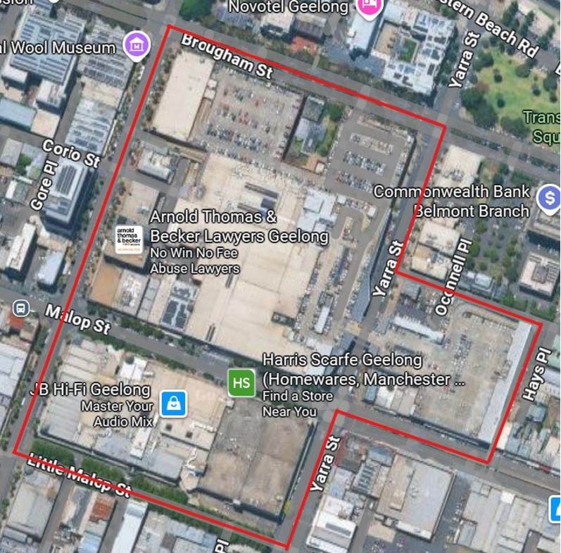 The designated place, around the areas of within Westfield Geelong and Market Square Shopping Centres, Geelong.