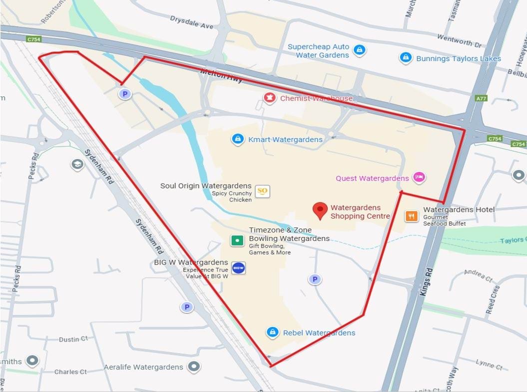 Public notice map - Watergardens Shopping Centre 1 March to 30 June 2026